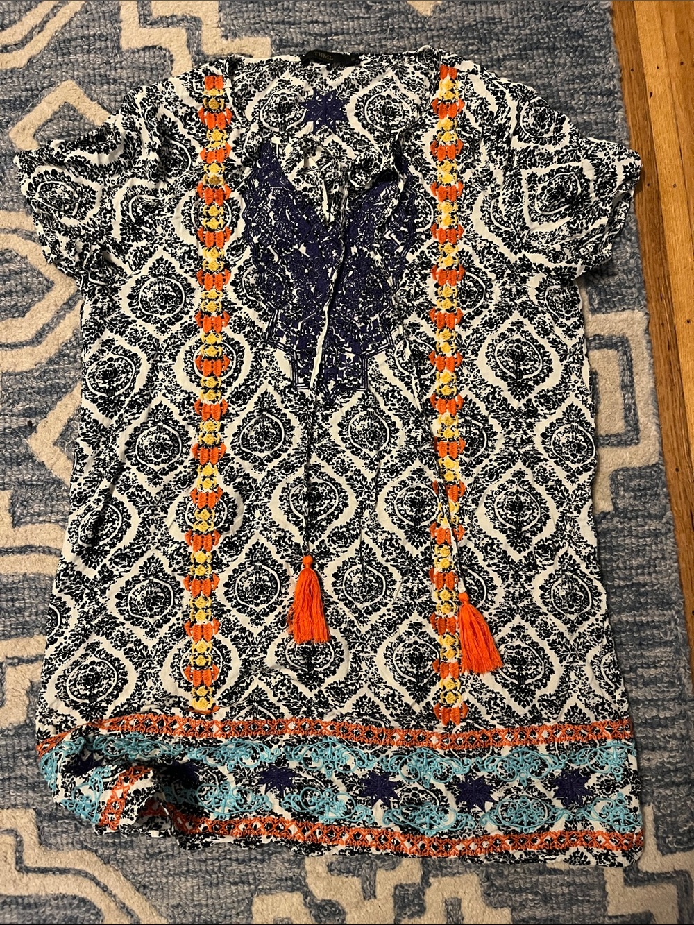 Womens THML Navy & Orange Patterned Short Sleeve Tunic dress/cover up